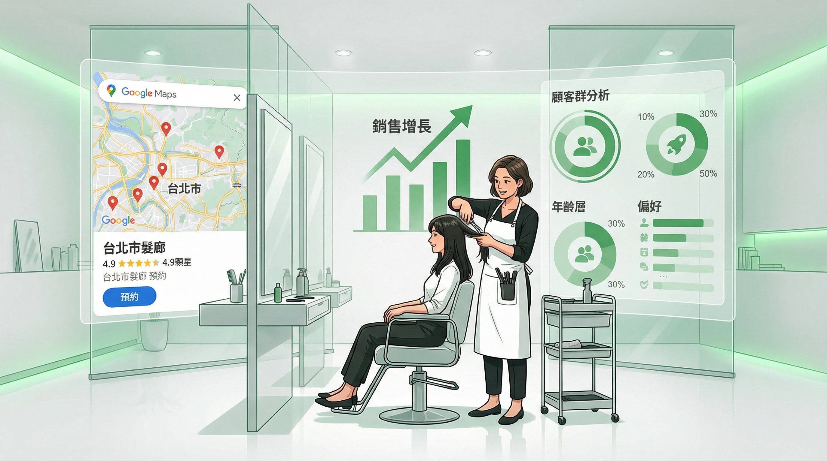 2026年美業數位轉型：AI系統協助美髮沙龍提升Google曝光與訂單轉換示意圖