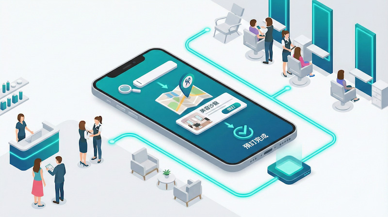 AI × Google 線上預訂示意圖：美容預約從 Google 地圖一鍵完成預訂