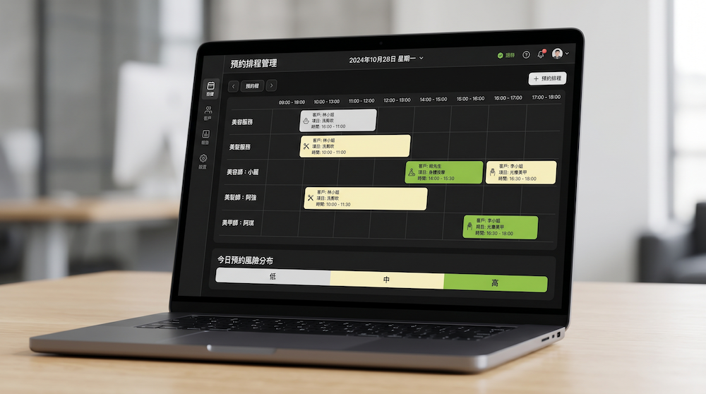 美業店家後台介面顯示 AI 預約風險分級的儀表板示意圖