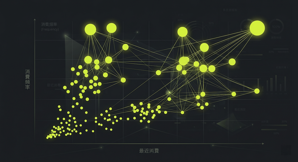 美業 CRM 系統 RFM 分群結果的抽象視覺化
