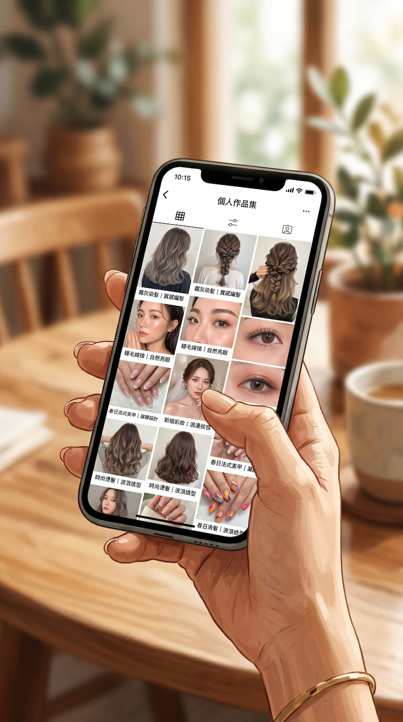 美業店家作品在 C 端平台的展示介面示意