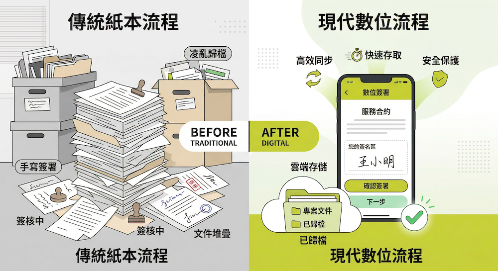紙本同意書與線上電子同意書流程對比示意圖