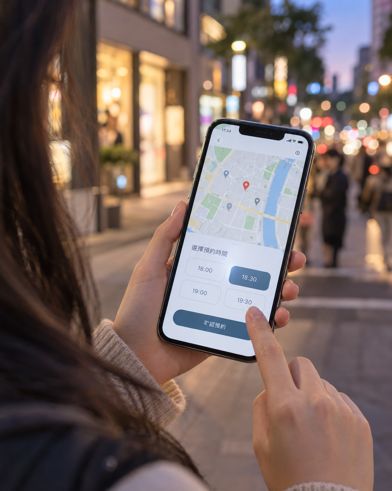 顧客使用手機在 Google 地圖上直接預約服務時段